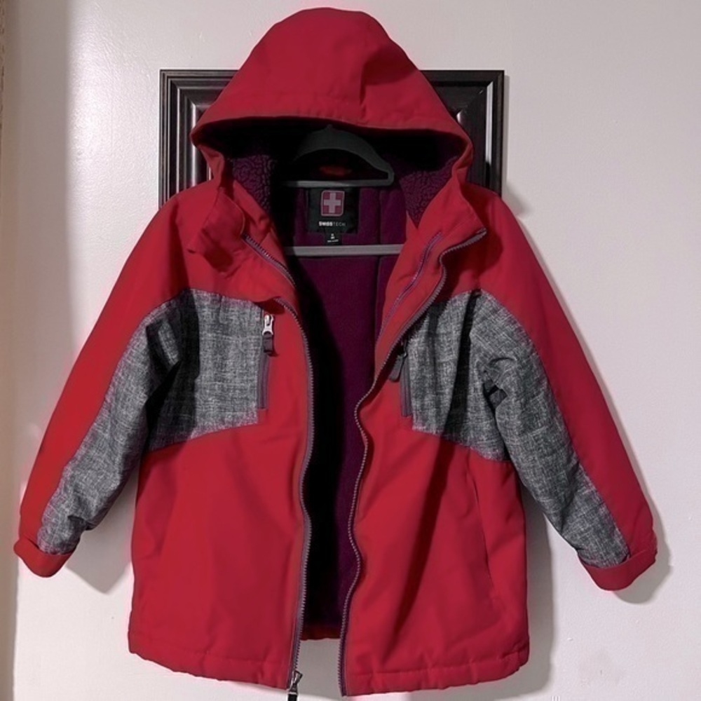 Swiss Tech red gray double zip Hooded Lined JACKET size M (8)